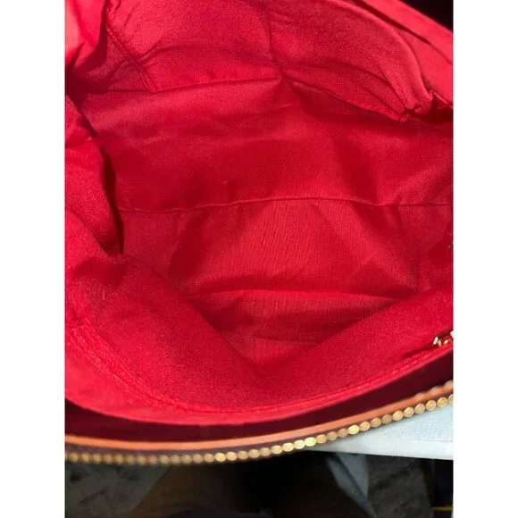 Black Leather Handbag w Gold Hardware & Tassel Accents Red Interior Pockets - Picture 7 of 9